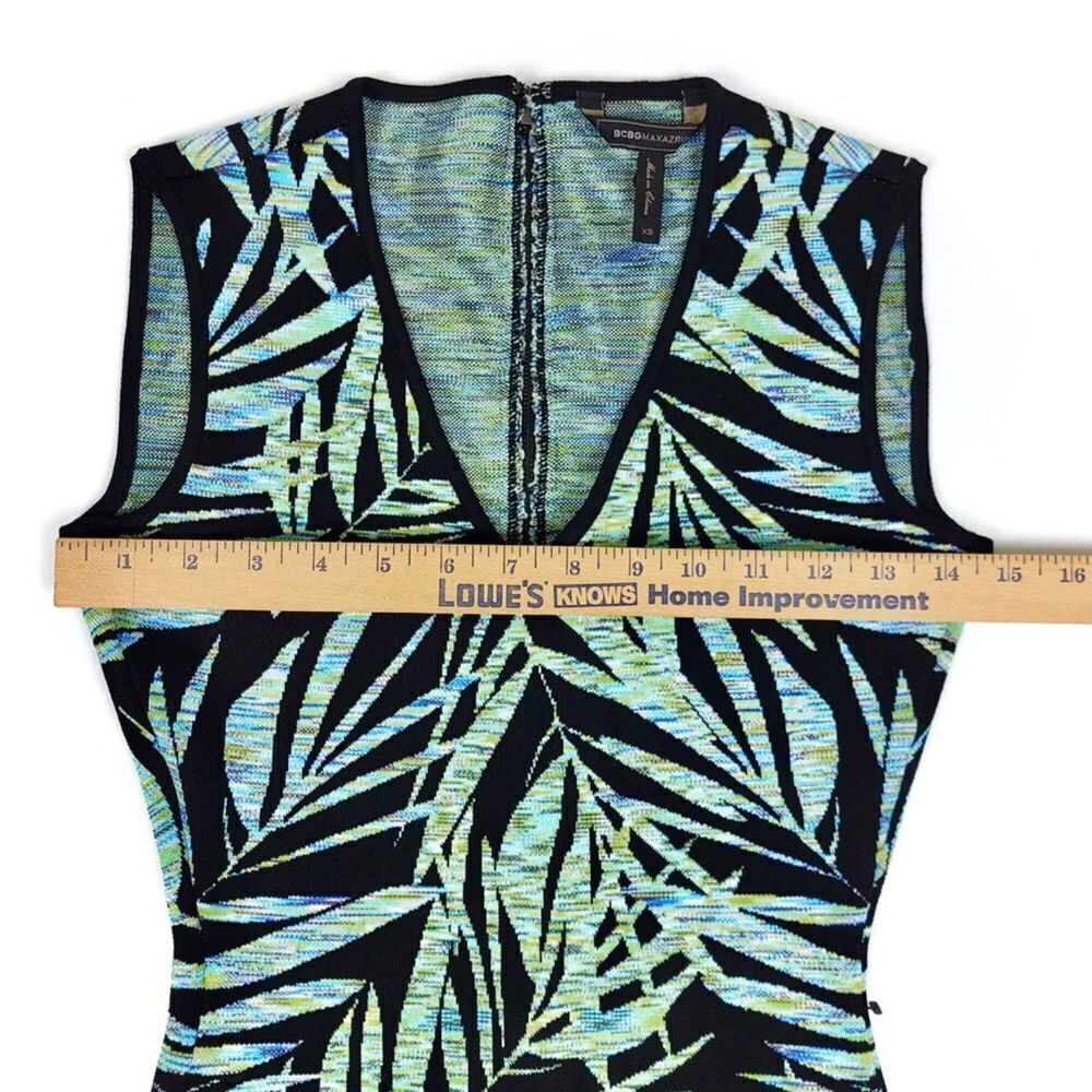 Bcbgmaxazria Gari Jacquard Bandage Bodycon Mini Dress Black Palm Print Womens Xs View 3
